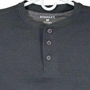 Stanley Mens Black Waffle Knit Henley Long Sleeve Thermal Shirt Size Medium New